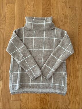 Madewell Beige Windowpane Turtleneck Sweater